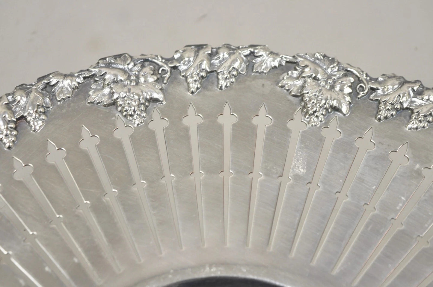 English Edwardian Grapevine Repousse Silver Plated "P" Round Serving Platter