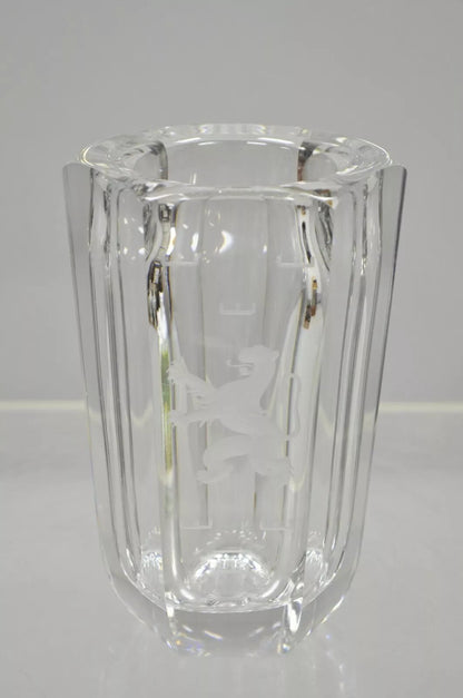 Vintage Kosta Boda Elis Bergh Etched Rampant Lion Crystal Glass 7.5" Vase a Pair
