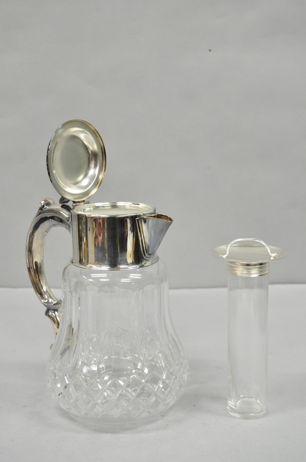 Antique Victorian German Silver Plated Cut Crystal Glass Lemonade Water Pitcher