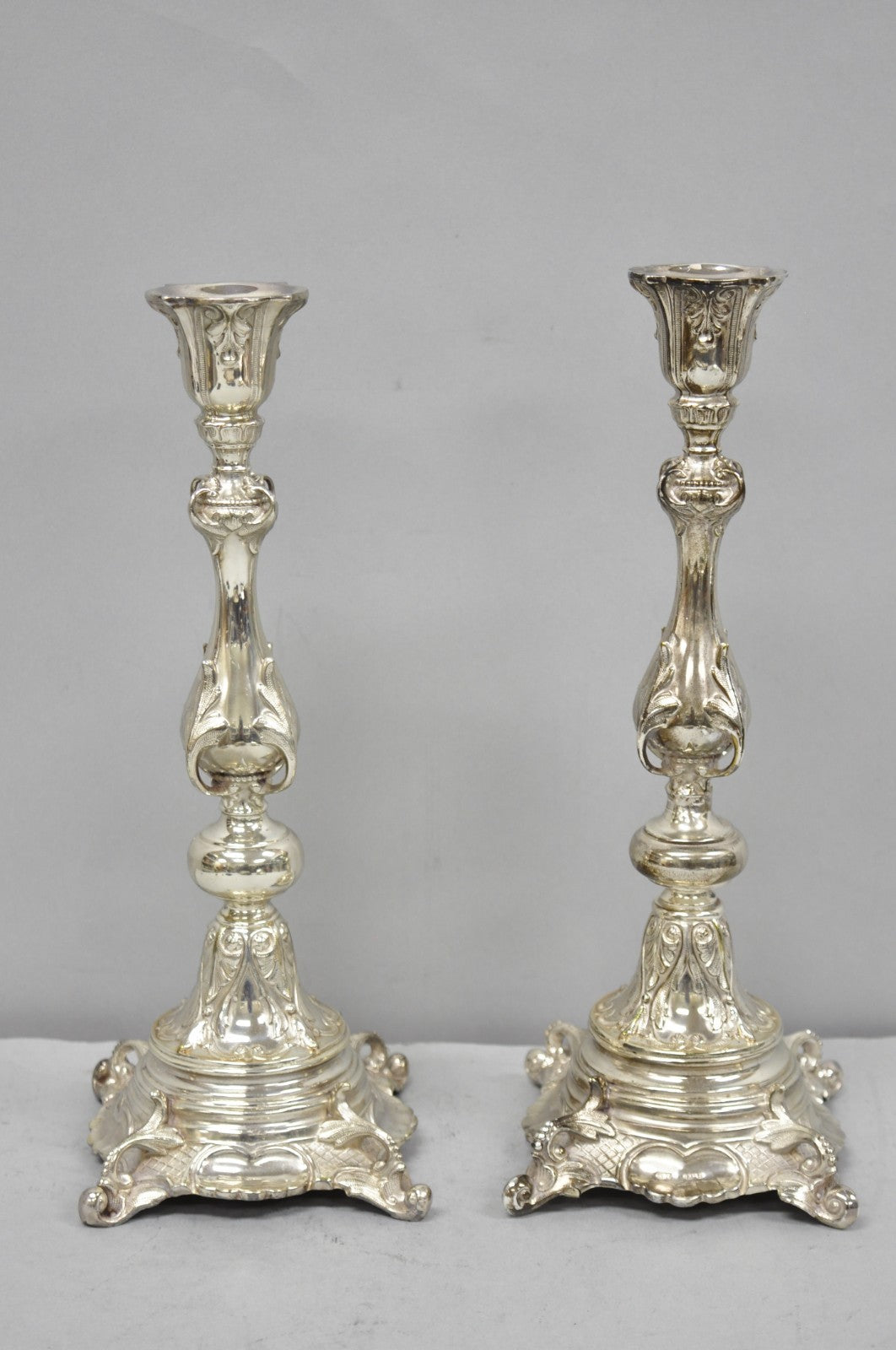 Antique Silver Plated WMF Warsaw Imperial Russia 12" Candlestick Holders - Pair