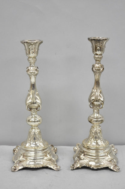 Antique Silver Plated WMF Warsaw Imperial Russia 12" Candlestick Holders - Pair