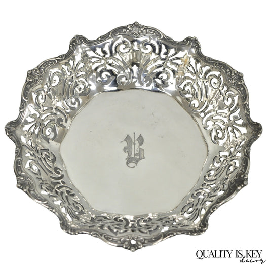 Antique Reed & Barton Reticulated Silver Plated Trinket Dish Bowl "B" Monogram
