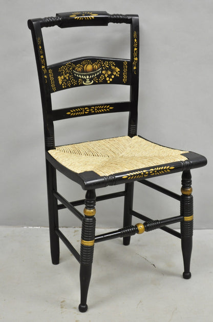 Vintage Nichols & Stone Hitchcock Harvest Stencil Painted Black Side Chair