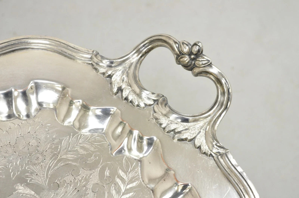 Vintage English Sheffield Victorian Silver Plated Oval Scalloped Platter Tray