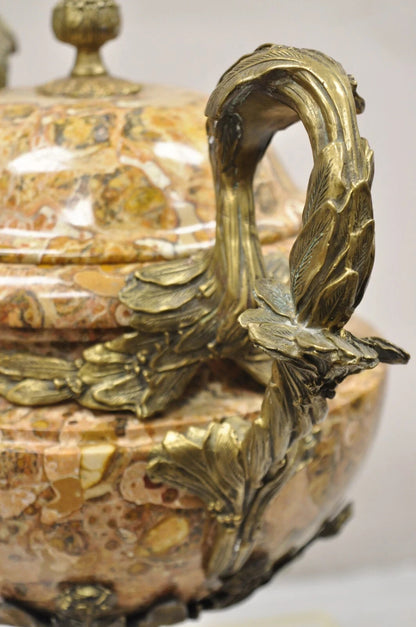 Vintage Bronze and Marble French Baroque Style Lidded Urn Centerpiece Cassolette