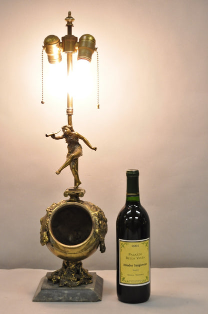 Antique French Renaissance Bronze Figural Game Hunting Lion Desk Table Lamp