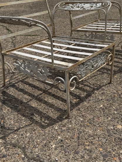 Vintage Russell Woodard "Kissing Birds" Wrought Iron Patio Lounge Chair - Pair