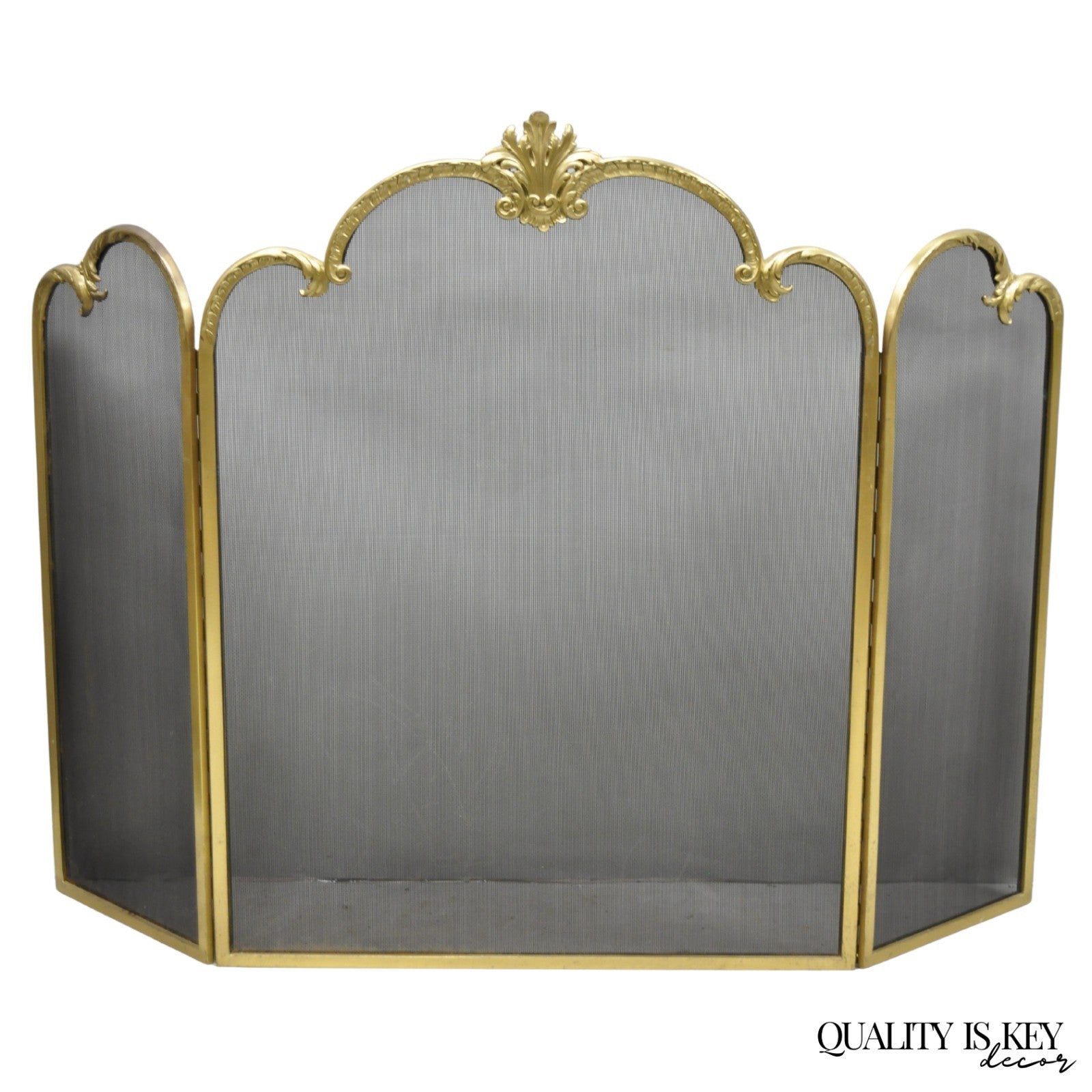 Vintage French Louis XV Style Gold Bronze Acanthus Folding Fireplace Screen