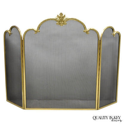 Vintage French Louis XV Style Gold Bronze Acanthus Folding Fireplace Screen