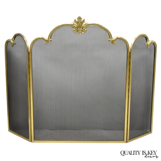 Vintage French Louis XV Style Gold Bronze Acanthus Folding Fireplace Screen
