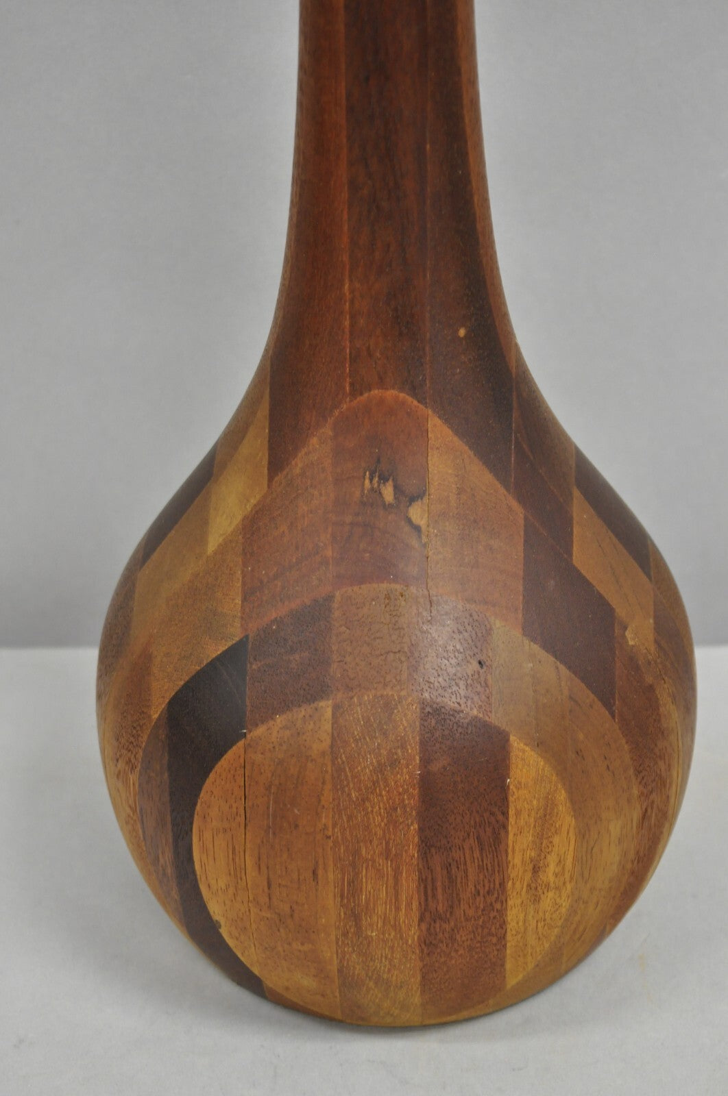 Vintage Mid Century Danish Modern Staved Teak Wood Sculptural Bulbous Table Lamp