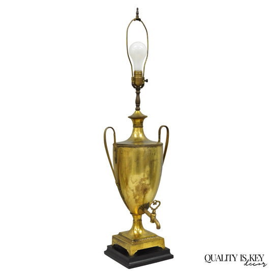 Antique French Empire Neoclassical Patinated Brass Large Samovar Urn Table Lamp