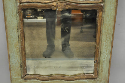 18th C French Louis XV Baroque Style Green Distress Painted Trumeau Wall Mirror