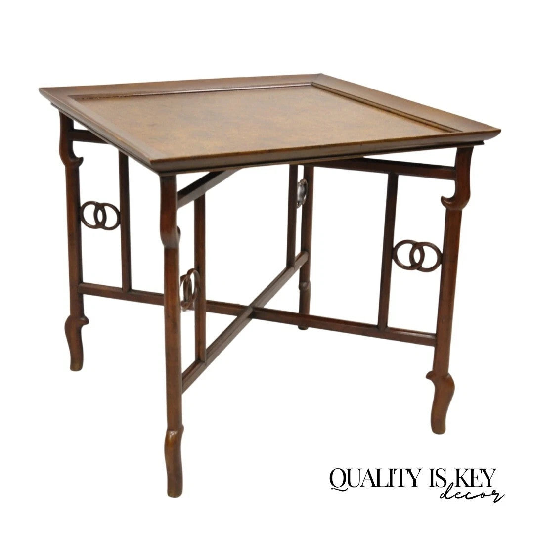 Michael Taylor for Baker Far East Asian Burl Wood Square Occasional Side Table