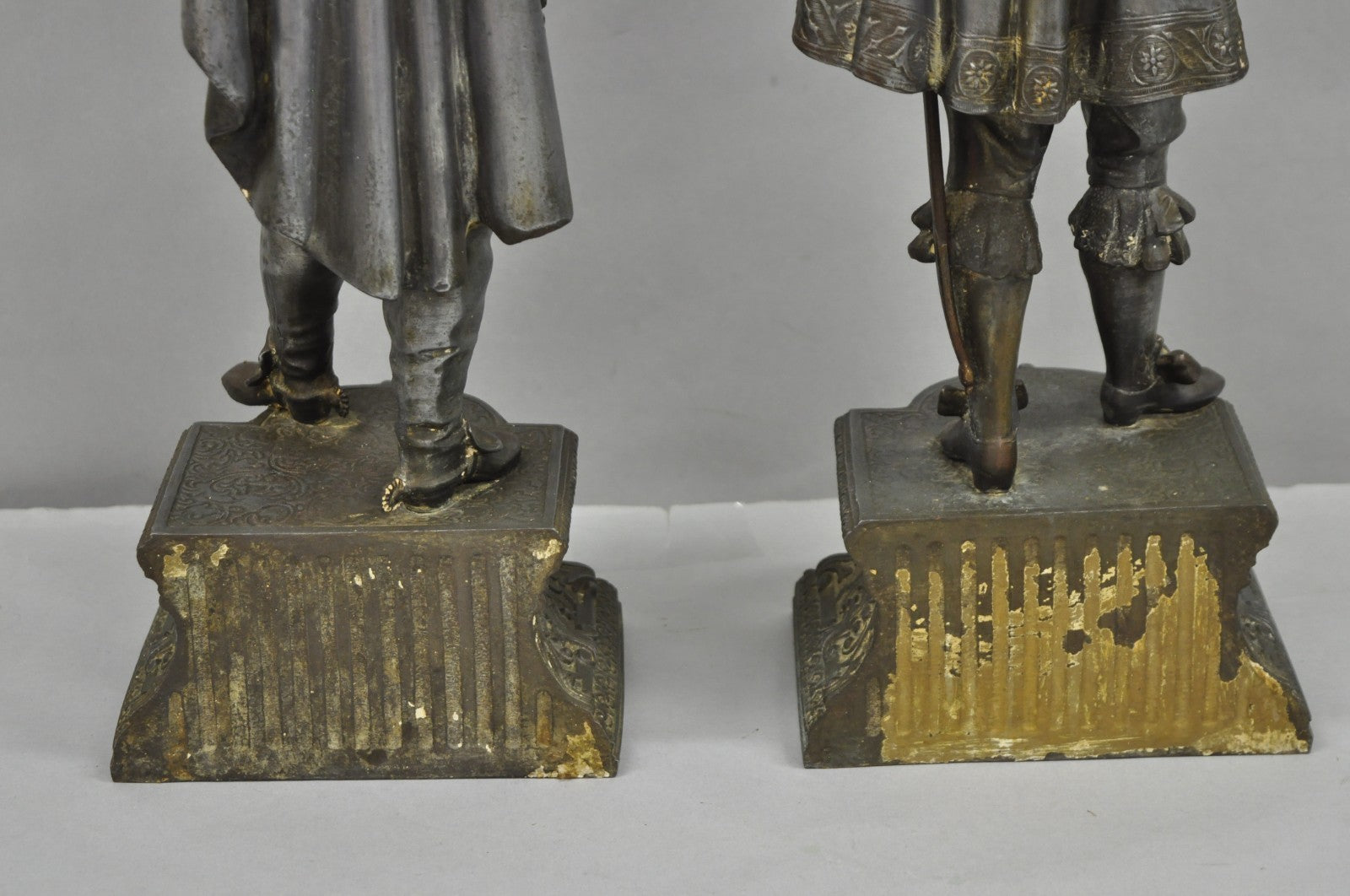 Antique French Renaissance Don Juan & Don Cesar Spelter Metal Sculptures 2 Pcs
