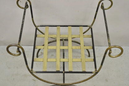 Vintage Neoclassical Style Wrought Iron Curule Savonarola X-Form Bench Chair