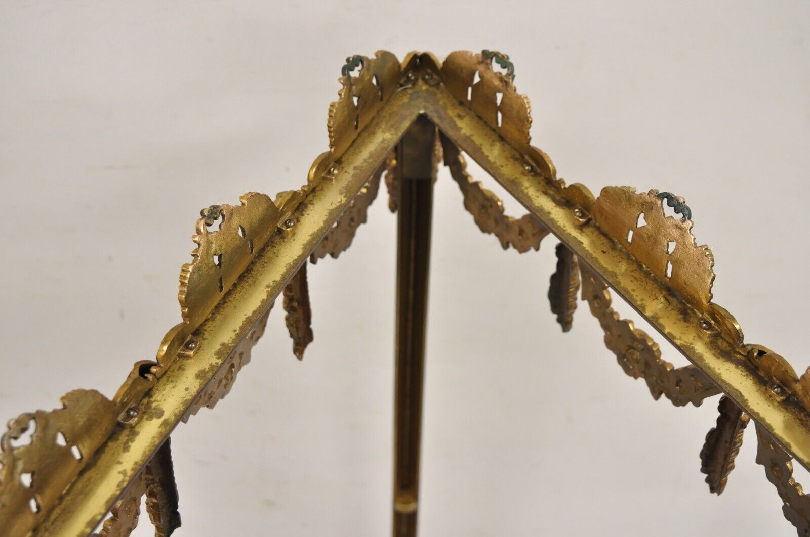 Vintage French Hollywood Regency Ornate Brass Triangular Etagere Stands - Pair