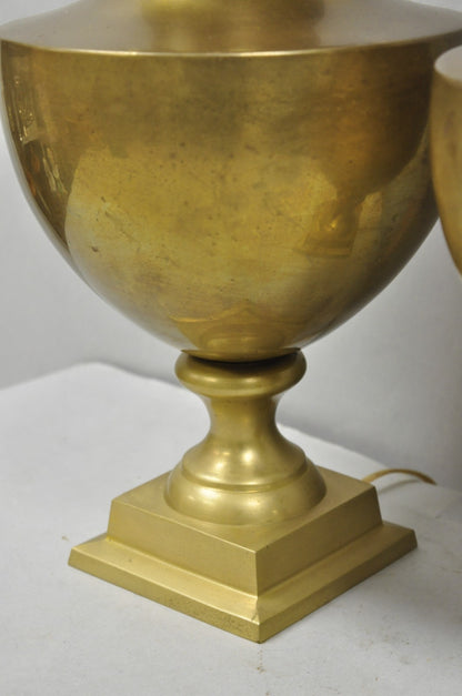 Vintage Hollywood Regency Patinated Brass Jardiniere Urn Table Lamps - a Pair