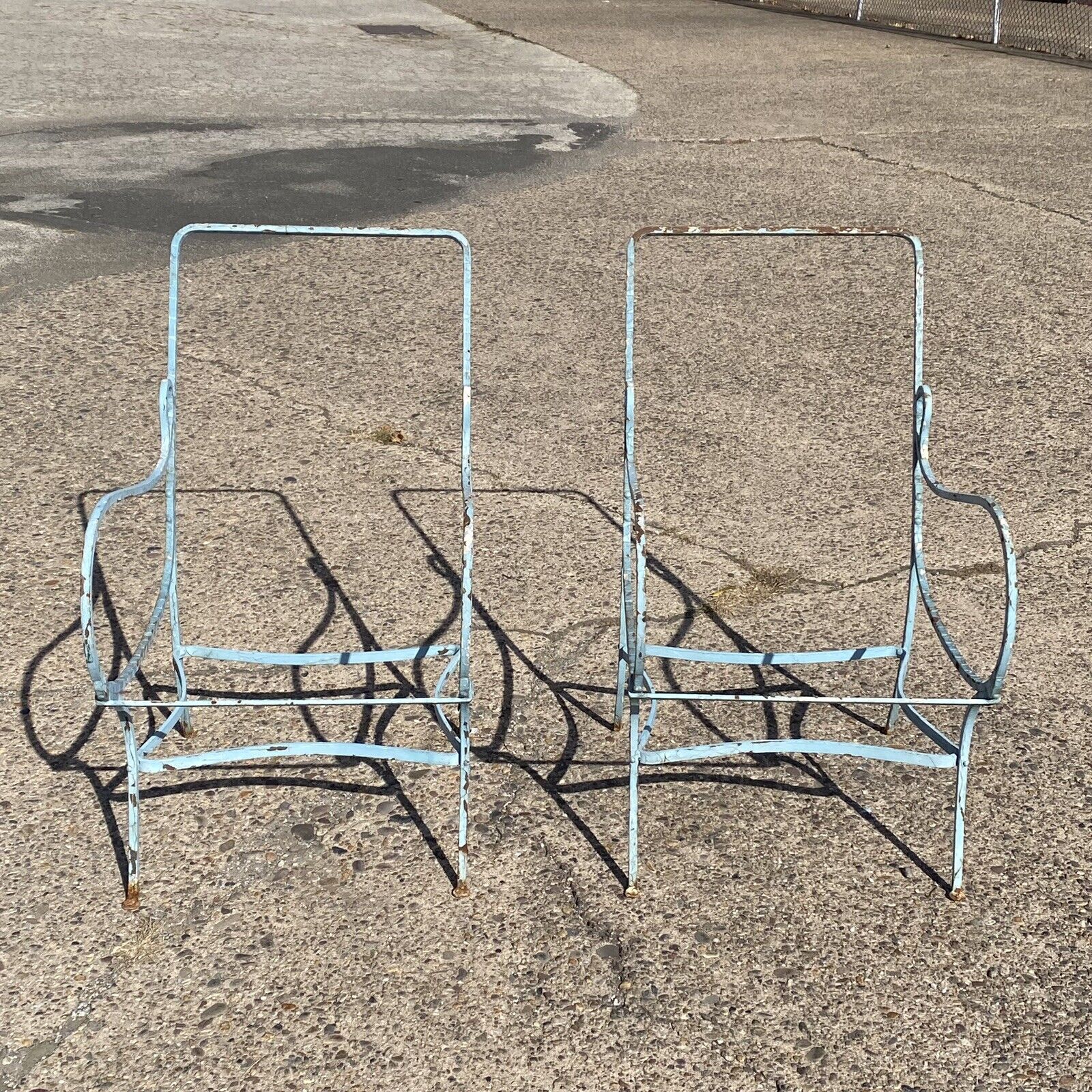 French Art Nouveau Sculptural Wrought Iron Garden Patio Lounge Chairs - a Pair