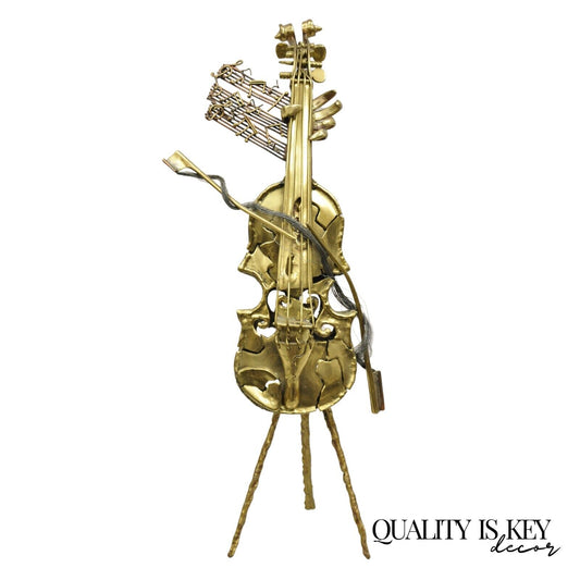 Vintage "Broken Fiddle" Bronze Violin Sculpture on Stand by Chaim Hendin