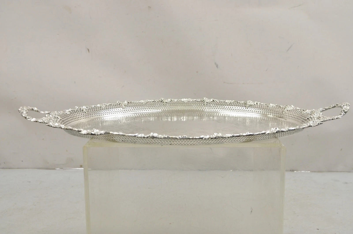 Antique Barker Ellis Victorian Silver Plated Grapevine Repousse Bar Serving Tray