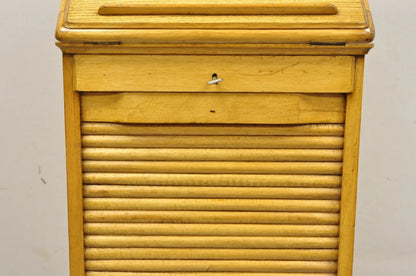 Antique Arts & Crafts Oak & Maple Tambour Shutter Door Lectern Filing Cabinet