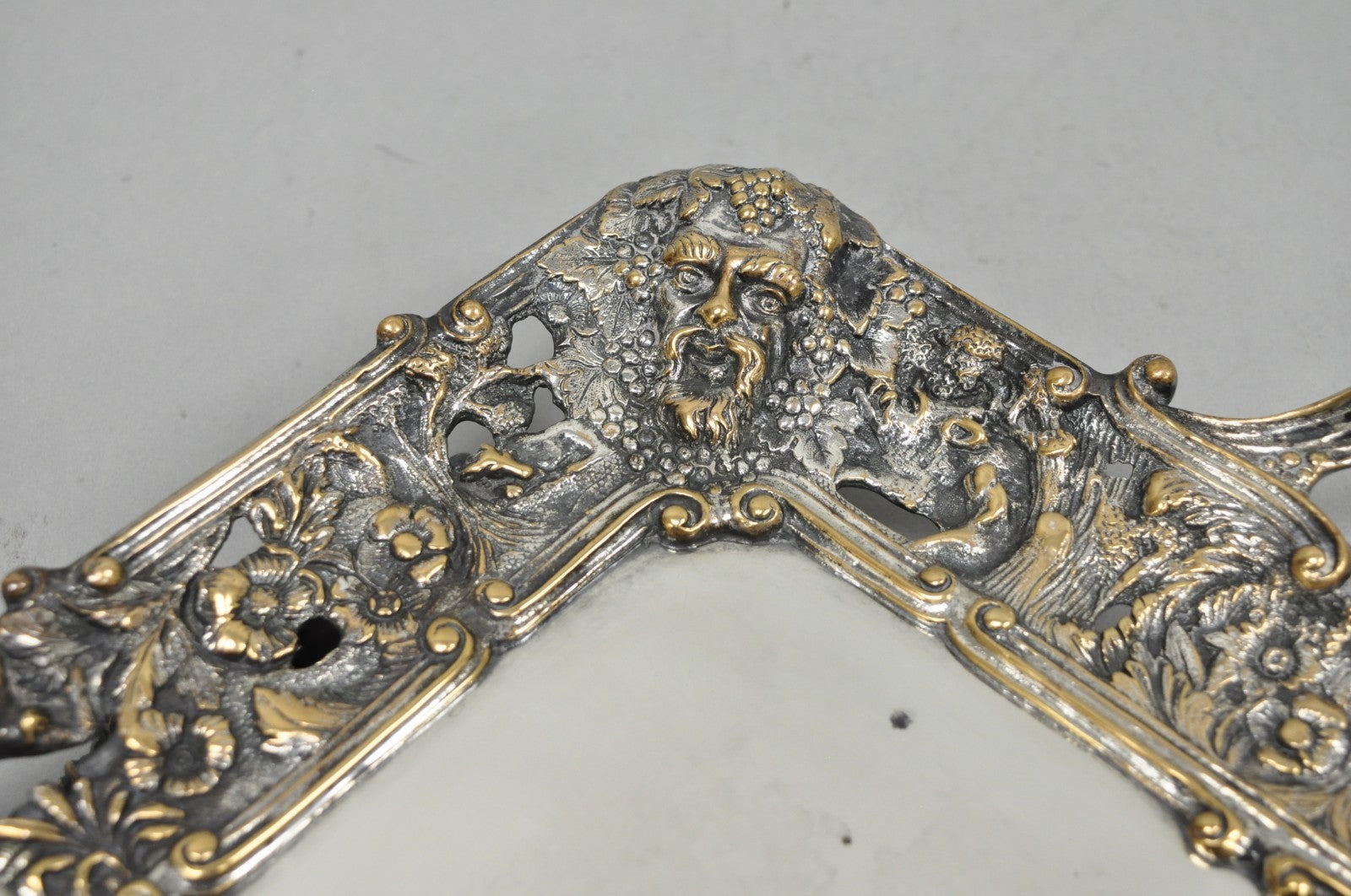 French Renaissance Bacchanal Scene Silver Plated Bacchus Figural Platter Tray