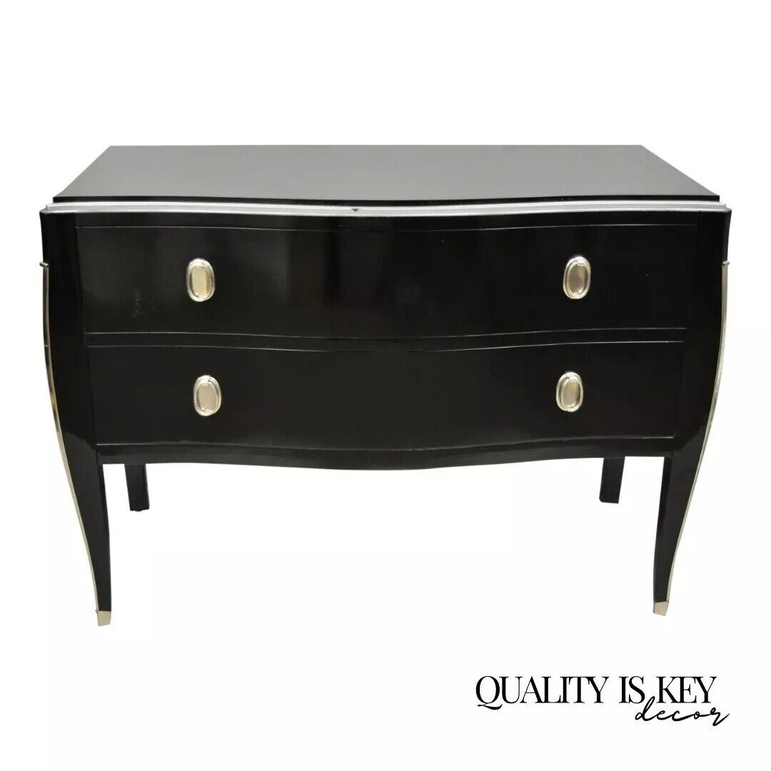 Zichele Italy Contemporary Black Lacquer Bombe Commode 2 Drawer Dresser Chest