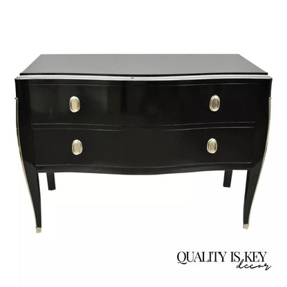 Zichele Italy Contemporary Black Lacquer Bombe Commode 2 Drawer Dresser Chest