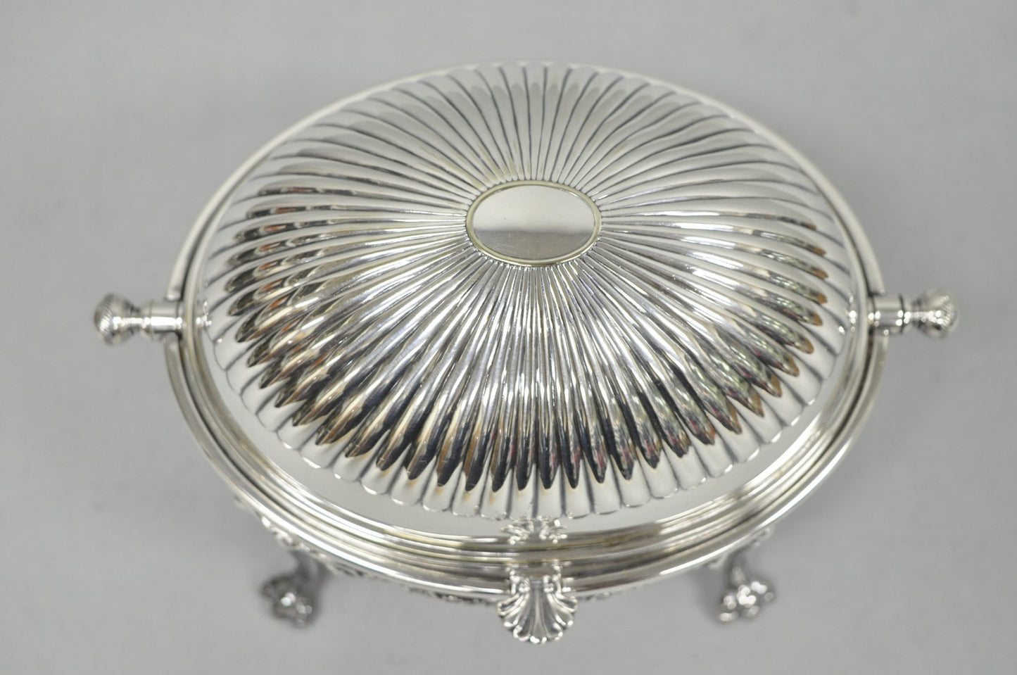 Antique English Edwardian Silver Plated Revolving Oval Serving Butter Dish
