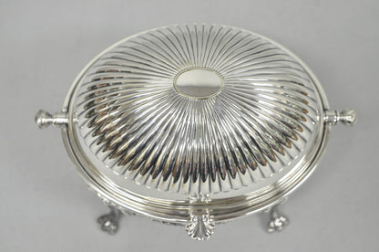 Antique English Edwardian Silver Plated Revolving Oval Serving Butter Dish