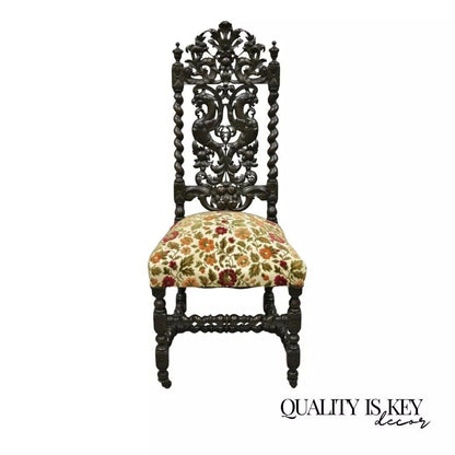 Antique 19th C. Renaissance Revival Carved Walnut Figural Throne Side Chair