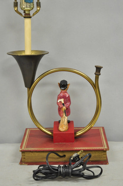 Vintage Equestrian Porcelain Snooty Mr Fox Brass Trumpet on Red Book Table Lamp