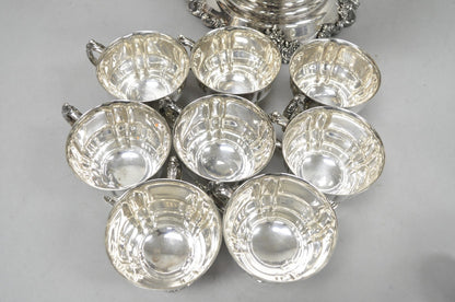 Vintage Baroque by Wallace 252 & 253 Silver Plated Punch Bowl Set w/ 10 Cups