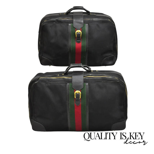 Vintage Gucci Black Canvas & Leather Suitcase Luggage His and Hers Set -2 Pc (B)