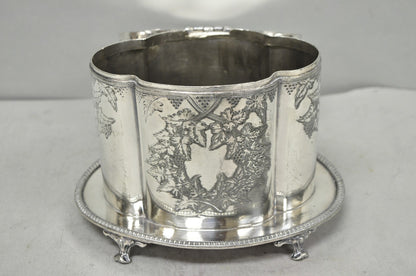 Antique Victorian Silver Plated Etched Footed Hinged Biscuit Barrel Jar on Stand