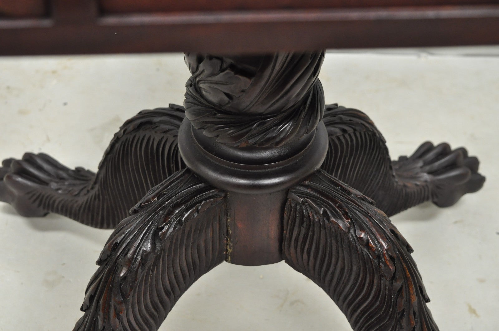 Antique American Empire Carved Paw Foot Pedestal Base Work Stand Side Table