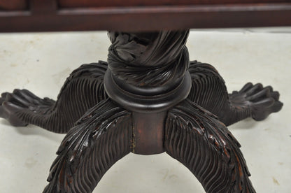 Antique American Empire Carved Paw Foot Pedestal Base Work Stand Side Table