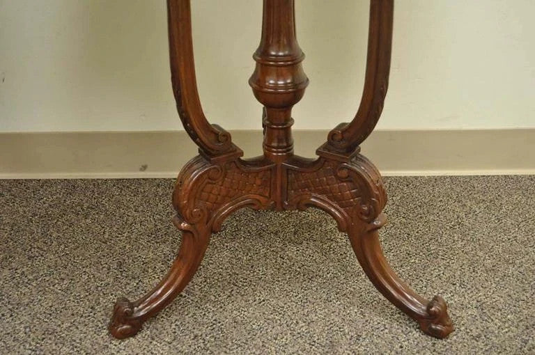 Antique French Louis XV Style Satinwood Floral Inlay Walnut Side Tables - a Pair