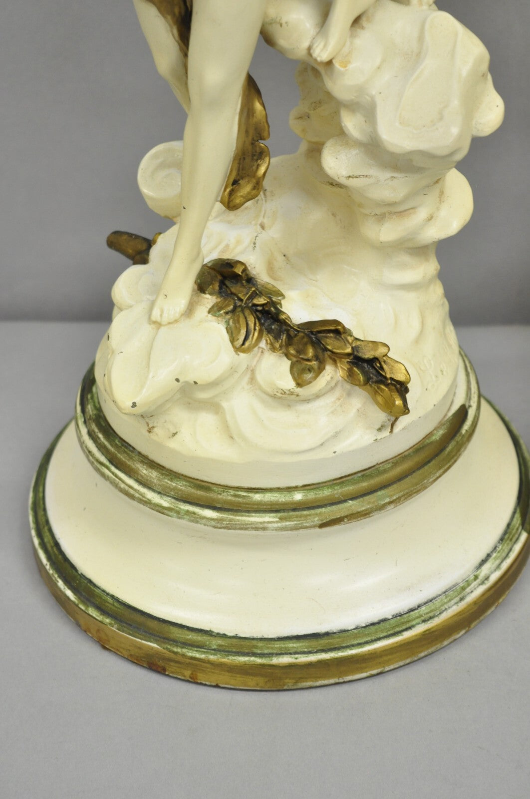 Antique L&F Moreau Spelter Metal Painted Figural Boy and Girl Table Lamp - Pair