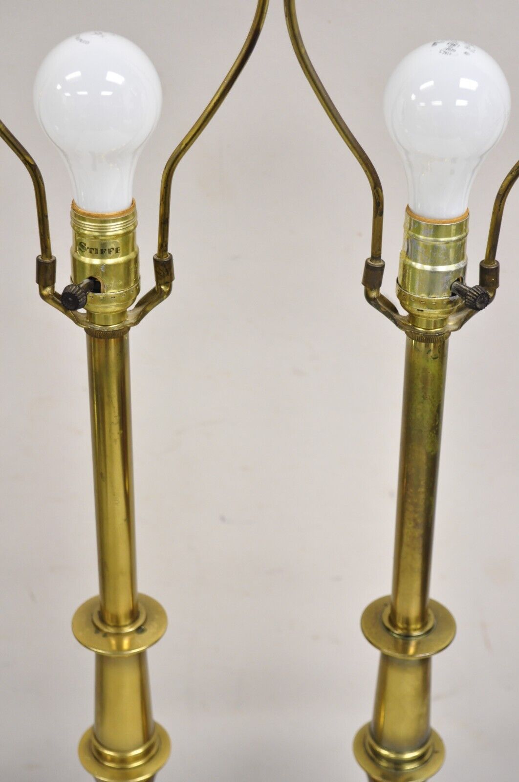 Vintage Stiffel Hollywood Regency Brass Bulbous Column Table Lamps - a Pair