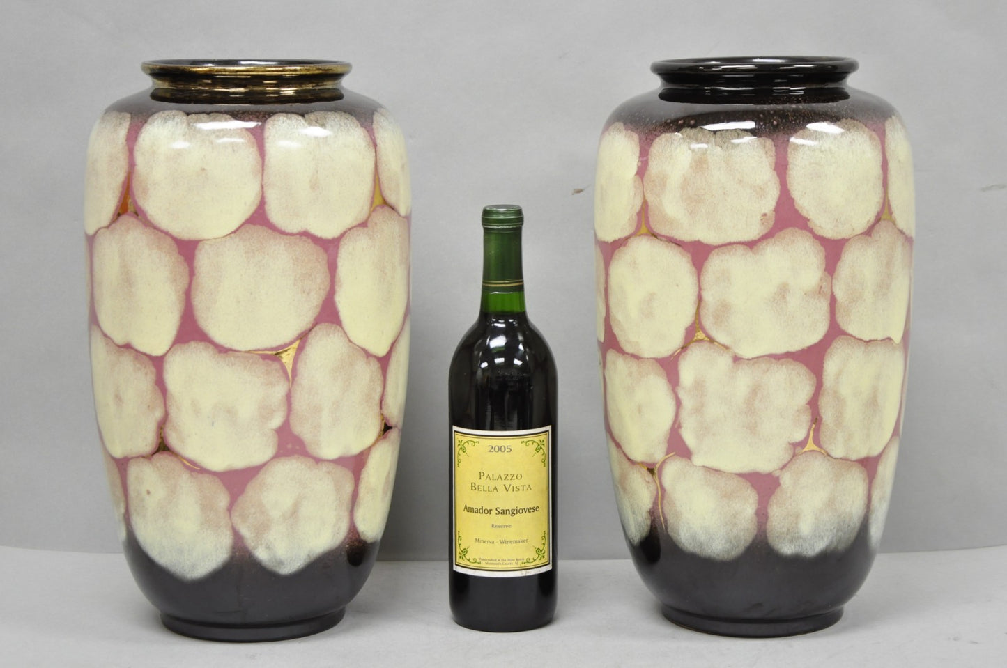 Mid Century Modern Carstens Tönnieshof Tortoise Shell 15" Pottery Vase - a Pair