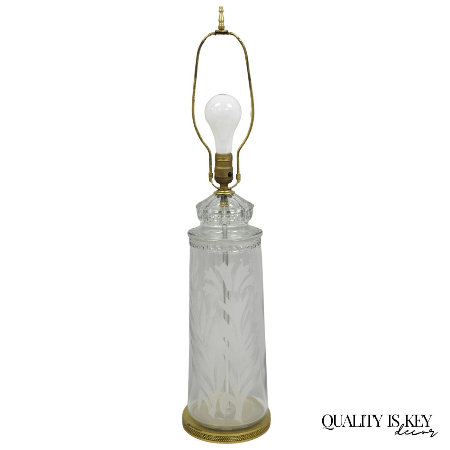 Antique Italian Hollywood Regency Faceted Clear Glass Greek Key Table Lamp