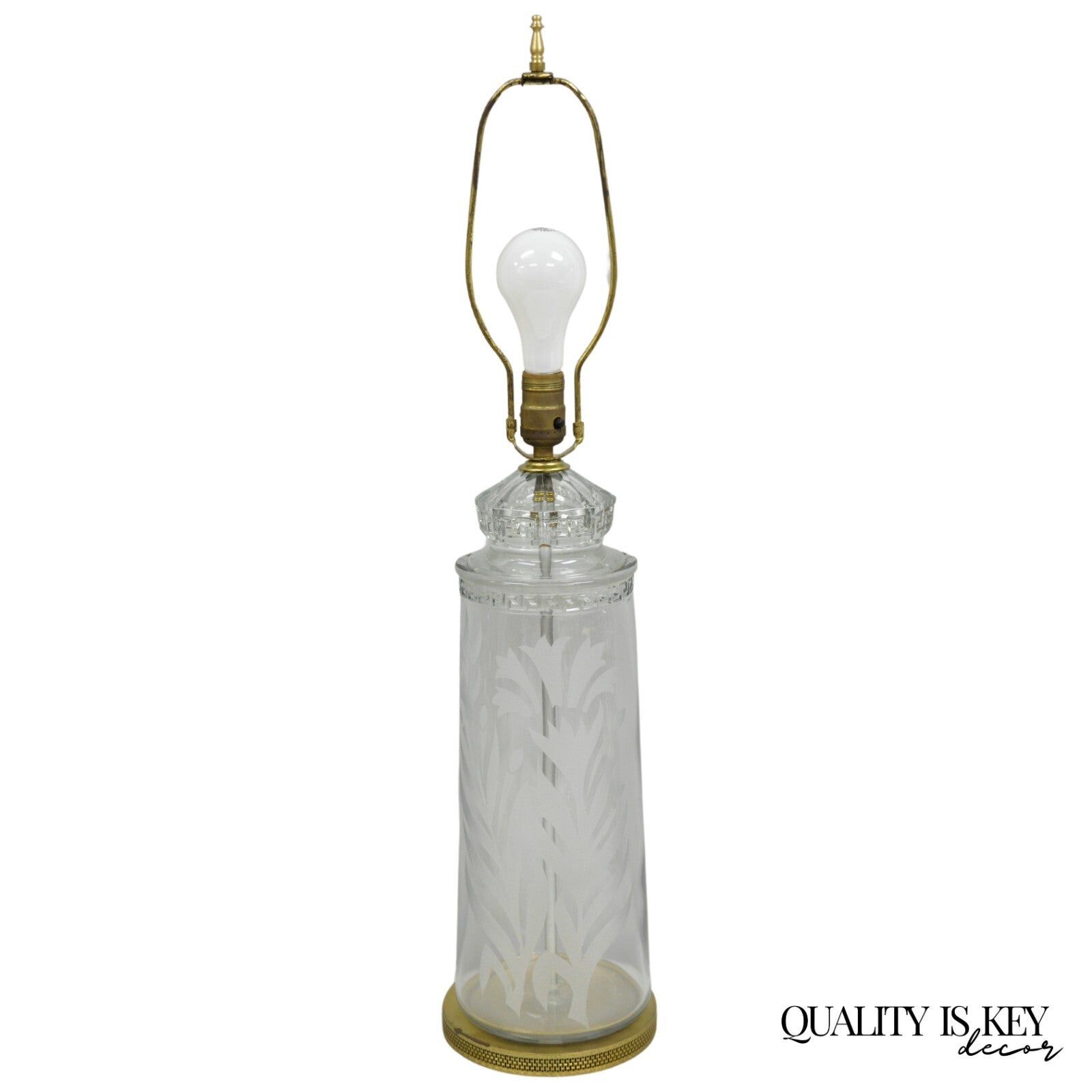 Antique Italian Hollywood Regency Faceted Clear Glass Greek Key Table Lamp