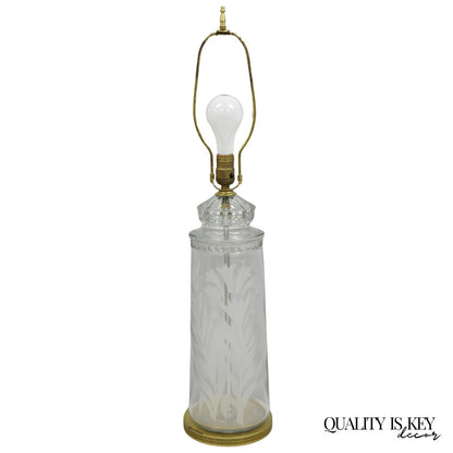Antique Italian Hollywood Regency Faceted Clear Glass Greek Key Table Lamp