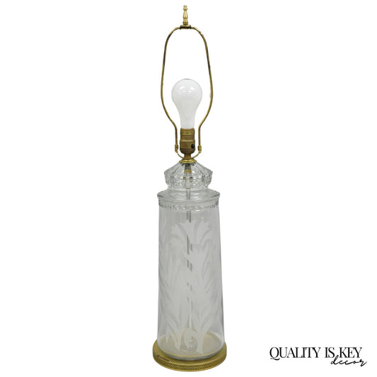 Antique Italian Hollywood Regency Faceted Clear Glass Greek Key Table Lamp