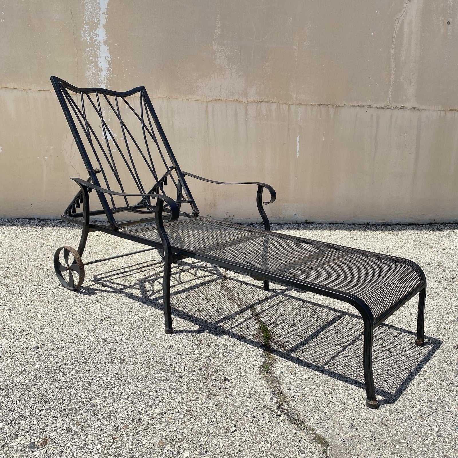 Woodard Style Wrought Iron Lattice Garden Patio Chaise Lounge Chair - a Pair