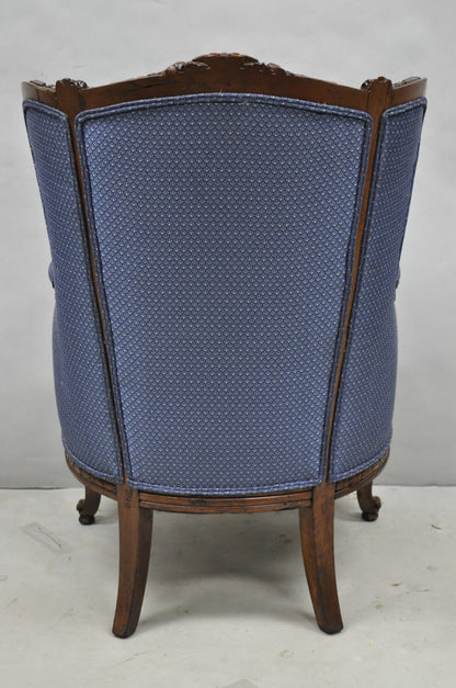 Antique French Renaissance Louis XV Style Carved Walnut Wingback Arm Chair