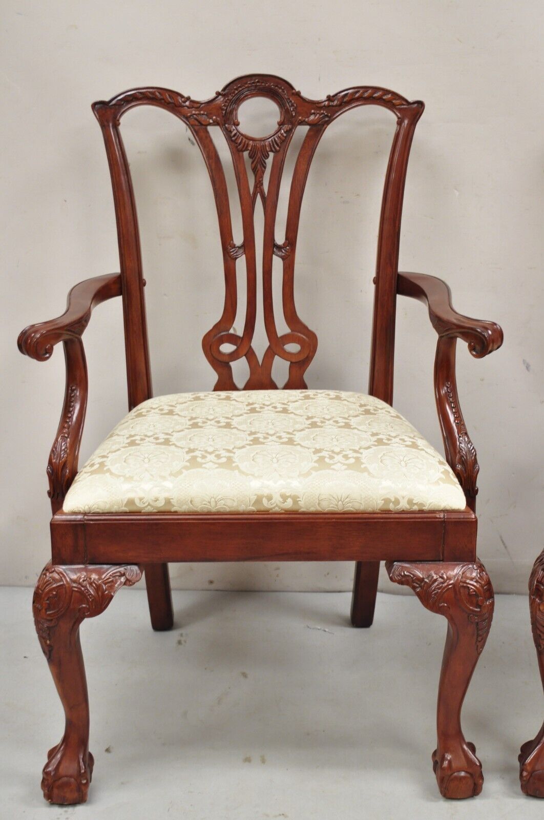 Chippendale Style Carved Mahogany Ball and Claw Dining Room Chairs - Set of 8