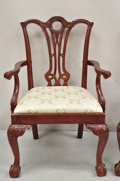 Chippendale Style Carved Mahogany Ball and Claw Dining Room Chairs - Set of 8